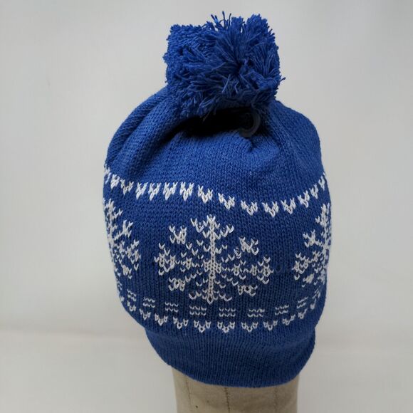 Juncture Women's Knit Beanie Hat Blue Fair Isle Fleece Lined Pom Pom W/Tags - Picture 8 of 12